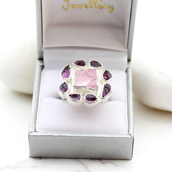 Morganite And Rhodolite Gemstone Sterling Silver Ring, 3 of 7