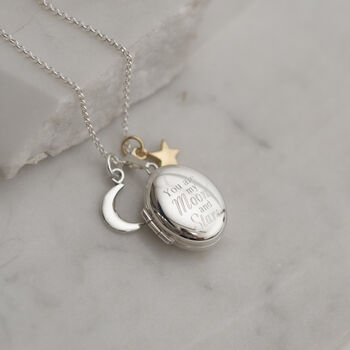 'You Are My Moon And Stars' Oval Locket Necklace Silver, 3 of 9