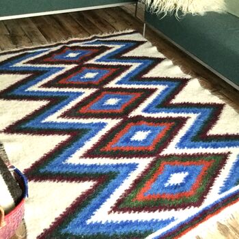 Blue Patchwork Hand Woven Wool Rug, 4 of 9