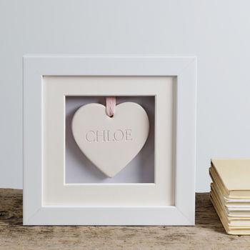 Engraved Ceramic Heart Christening Box Frame, 2 of 5