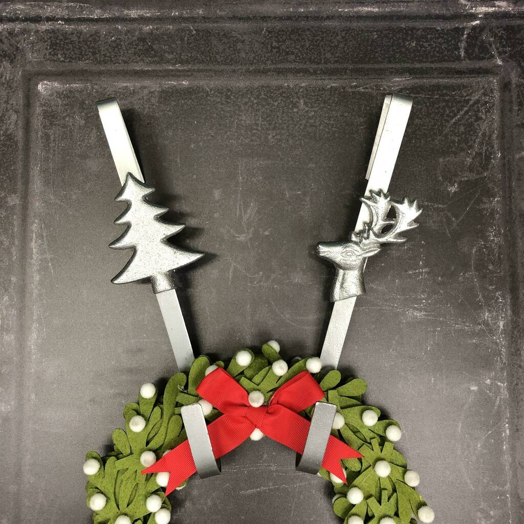 Set Of Two Silver Christmas Wreath Hangers By Garden Selections