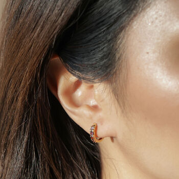 Brown Crystal Huggie Hoop Earrings In Gold Plating, 3 of 4
