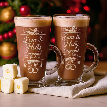 Engagement Pair Of Christmas Glass Latte Mugs, 8 of 8
