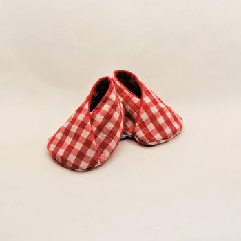 Red Gingham Fabric Eco Baby Shoes, Baby's Gift, 2 of 8