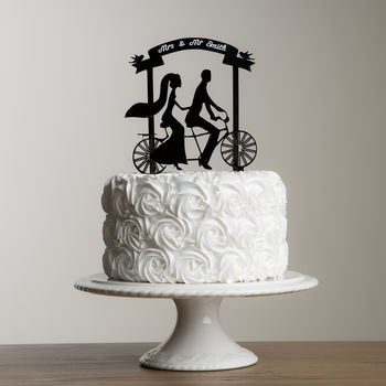 Mr And Mrs Tandem Bike Wedding Banner Cake Topper Set, 2 of 3