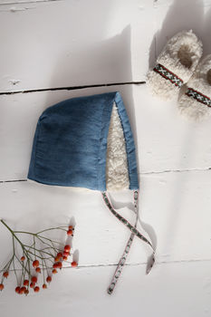 Denim Winter Bonnet With Organic Cotton Shearling, 5 of 6