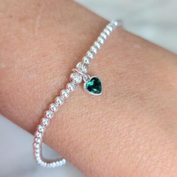 Sterling Silver May Heart Birthstone Bracelet, 2 of 9