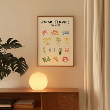 Room Service In Bed Doodle Cute Bedroom Wall Art Print, 2 of 8