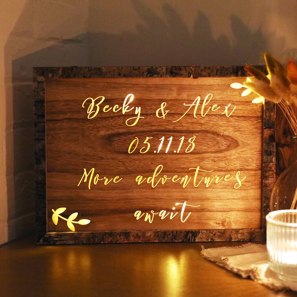 Personalised Leaf Detail Wooden Light Box, 1 of 3