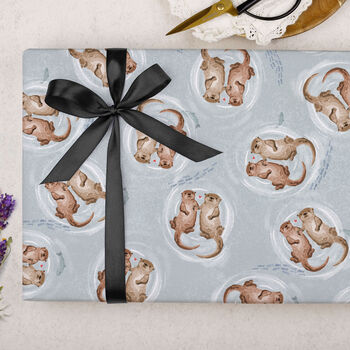 Three Sheets Of Otters Anniversary Wrapping Paper, 2 of 2
