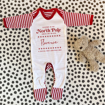 North Pole 'Babies 1st Christmas' Pyjamas Or Rompersuit, 3 of 4