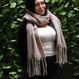 Heavyweight Taupe Tassel Scarf, thumbnail 2 of 4