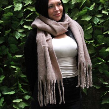 Heavyweight Taupe Tassel Scarf, 2 of 4