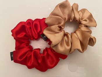 Stunning Set Of Three Red And Gold Scrunchies, 2 of 2