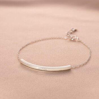 Sterling Silver Curved Skinny Bar Message Bracelet, 4 of 12