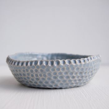 Handmade Ceramic Powder Blue Ring Dish With Gold Dots, 3 of 5