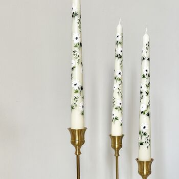 Hand Painted White Anemone Taper Candles, 6 of 12