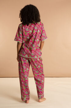 Indian Cotton Fuchsia Freesia Print Pyjama Set, 2 of 4
