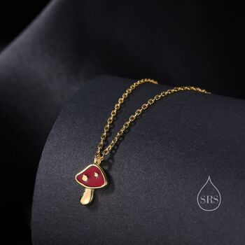 Extra Tiny Mushroom Pendant Necklace In Sterling Silver, 2 of 11