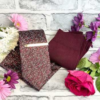 Brown And Pink Ditsy Floral Wedding Tie Set, 4 of 6