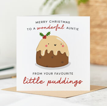 'Auntie From Your Little Pudding' Christmas Card, 2 of 3