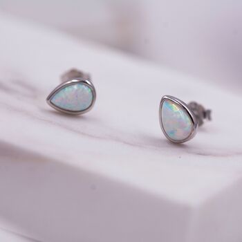Sterling Silver Opal Droplet Stud Earrings, 2 of 12