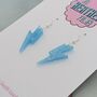 Light Blue Glitter Lightning Bolt Earrings Small And Large, thumbnail 6 of 10