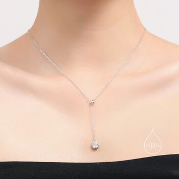 Droplet Clear Cz Lariat Pendant Necklace, 6 of 12