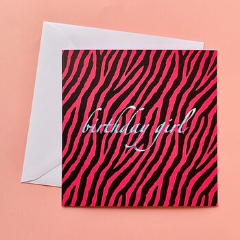 Hot Pink Zebra Birthday Girl Greetings Card, 4 of 4
