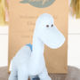 Blue Diplodocus Dinosaur Rattle + Personalised Gift Bag, thumbnail 3 of 4