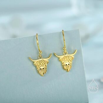 Highland Cow Drop Dangling Earrings In Sterling Silver, 6 of 11