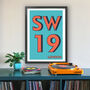 Sw19 Wimbledon, London Postcode Typography Print, thumbnail 1 of 10