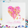 Xxxx Spring And Summer Birthday Butterfly Heart Card. Red, Pink And Yellows, thumbnail 4 of 12