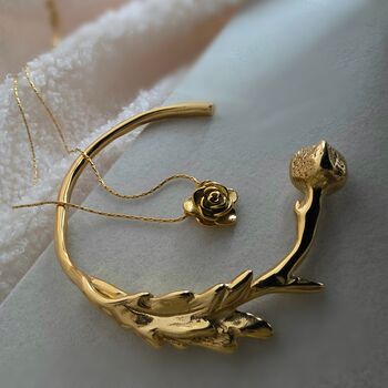 18 K Gold Silver Sculptural Cuff Bracelet Floral Waterproof Open Bangle, 12 of 13