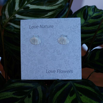 Clam Shell Silver Tone Stud Earrings, 3 of 4