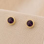 Gold Plated Sterling Silver February Amethyst Birthstone Stud Earrings, thumbnail 1 of 4