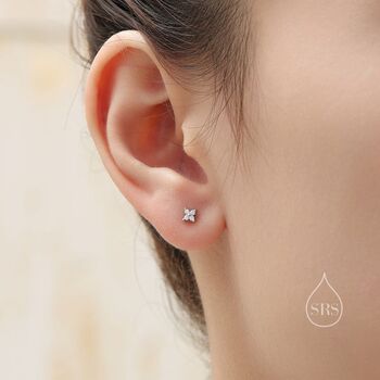 Tiny Hydrangea Flower Inspired Screw Back Earrings In Sterling Silver, 6 of 12