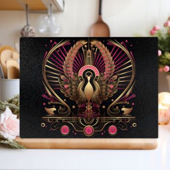 Art Deco Glass Chopping Board Celestial Aviary One, 2 of 8