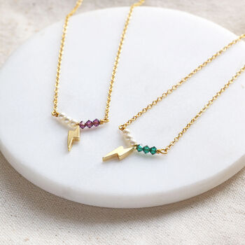 Lightning Bolt Birthstone And Pearl Bar Necklace, 5 of 12