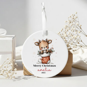 Personalised Woodland Reindeer Christmas Bauble, 9 of 11