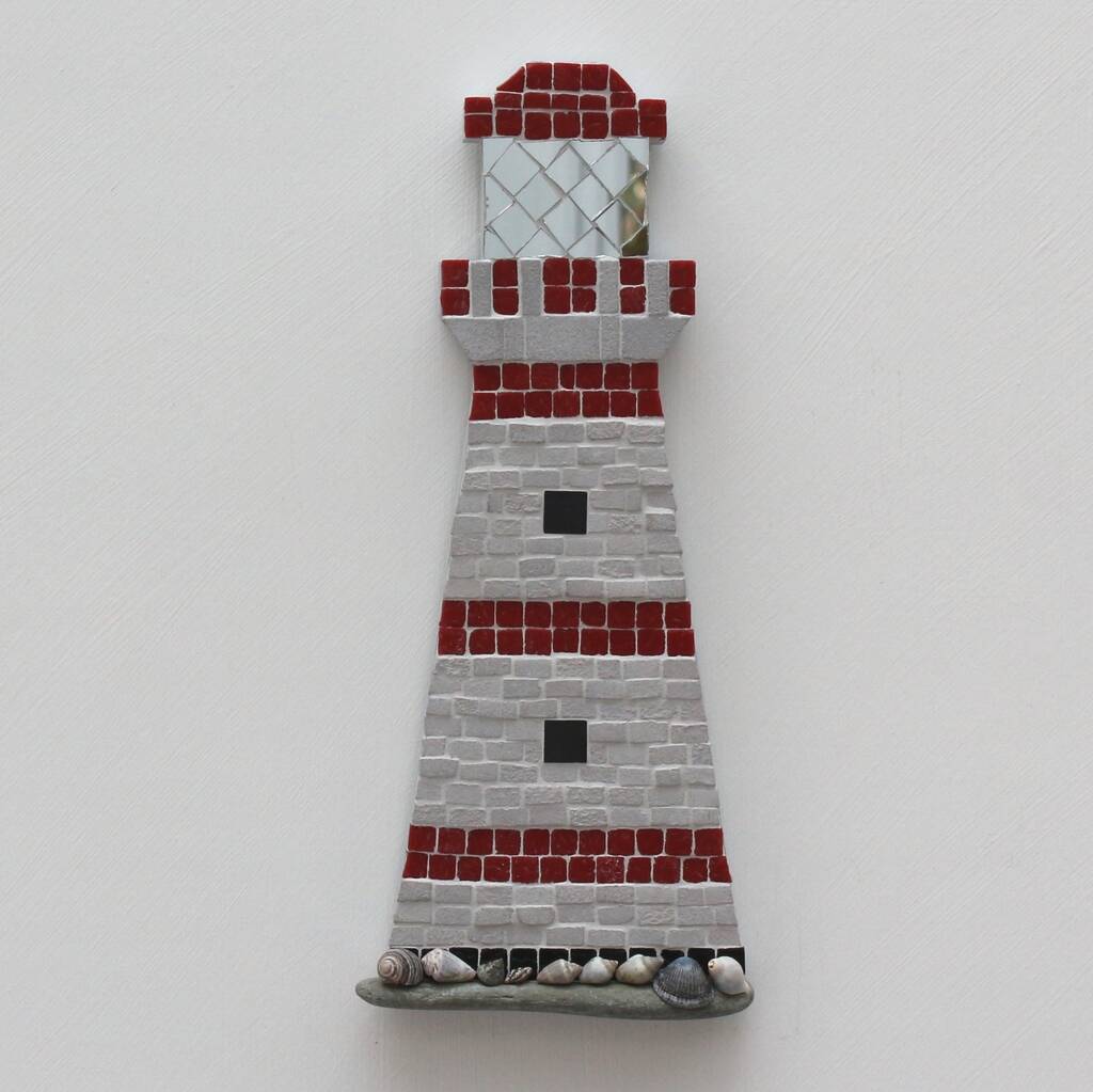 Red And Grey Lighthouse Coastal Mosaic Wall Art, 1 of 4