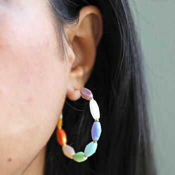 Colourful Glass Beaded Hoop Earrings In Gold Plating, 3 of 5