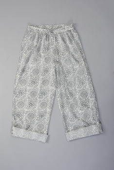 Pichola Floral Pattern Grey Block Print Pj Trousers, 2 of 2