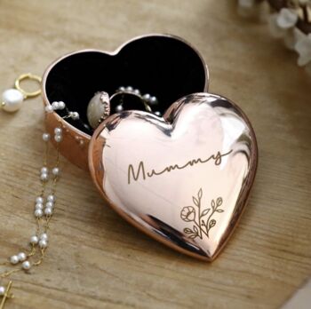 Personalised Floral Rose Gold Heart Shaped Trinket Box, 6 of 6