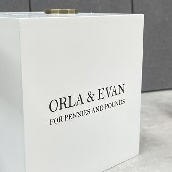 Personalised White Wooden Money Box For Kids, 4 of 6