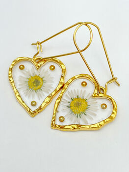 Heart Earrings With Daisies And Gold Beads, 7 of 12