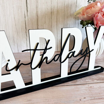 Elegant Happy Birthday Wood Sign And Mirrored Acrylic Sign, 4 of 9