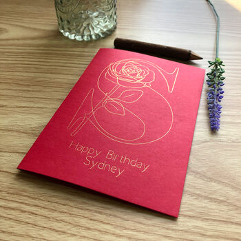 Personalised Gold Foil Initial Rose Flower Card, 3 of 12
