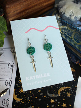 D20 Dice And Sword Surgical Steel Earrings, 3 of 7