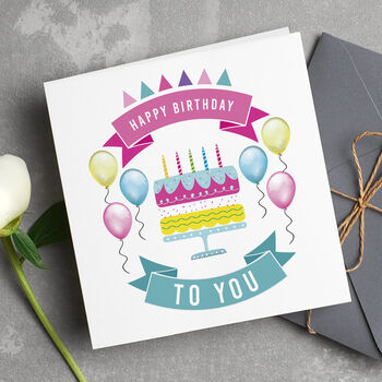 Happy Birthday Cake And Balloons Card White Set Of Two, 2 of 2